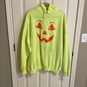 Neon Yellow Hoodie with Orange Pumpkin Face - 3X